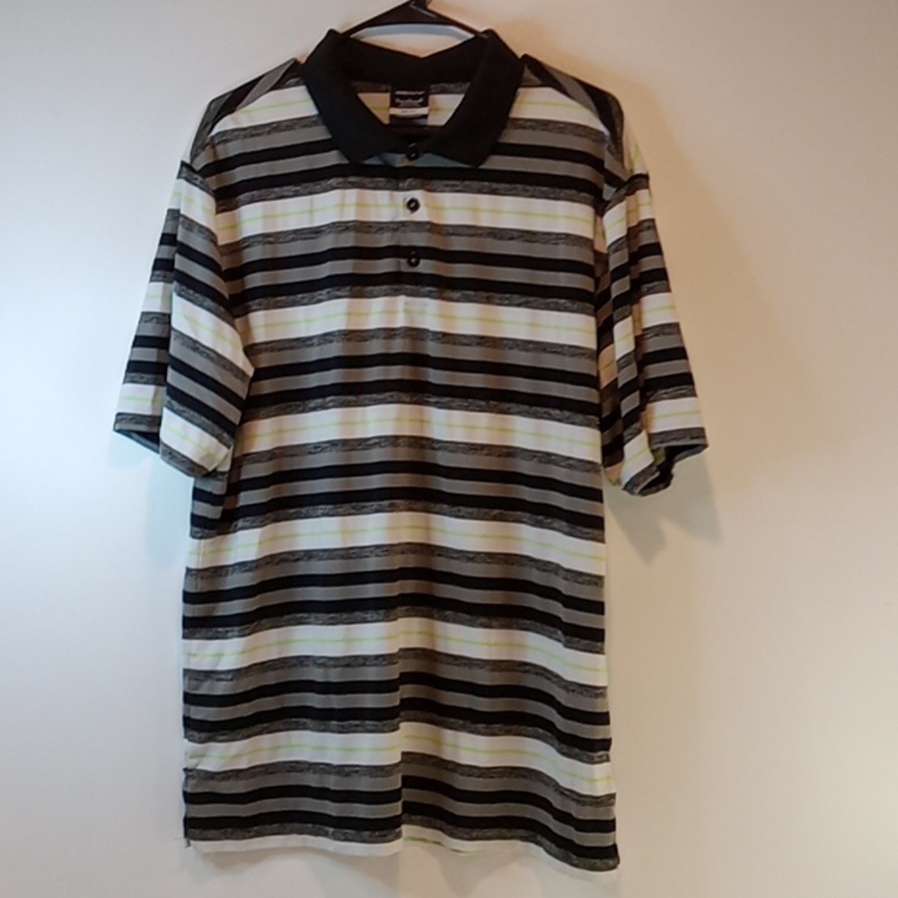 Nike Dri-Fit Golf Polo Black/Grey/Green Stripes 1/4 Button Men's Sz XL EUC NICE!